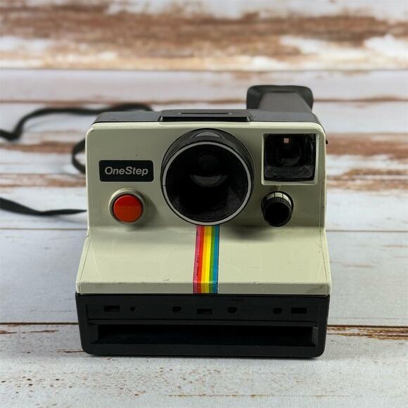 Vintage Polaroid OneStep White Rainbow Stripe Land Camera - Picture 1 of 4
